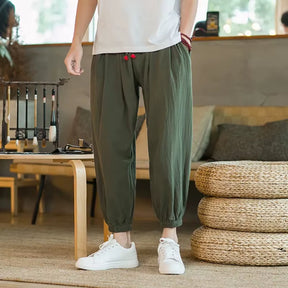 Cotton Linen Bell Bottoms Men'S Summer Thin Harem Pants Chinese Style Loose Fit plus Size Nine Point Bloomers Casual Pants